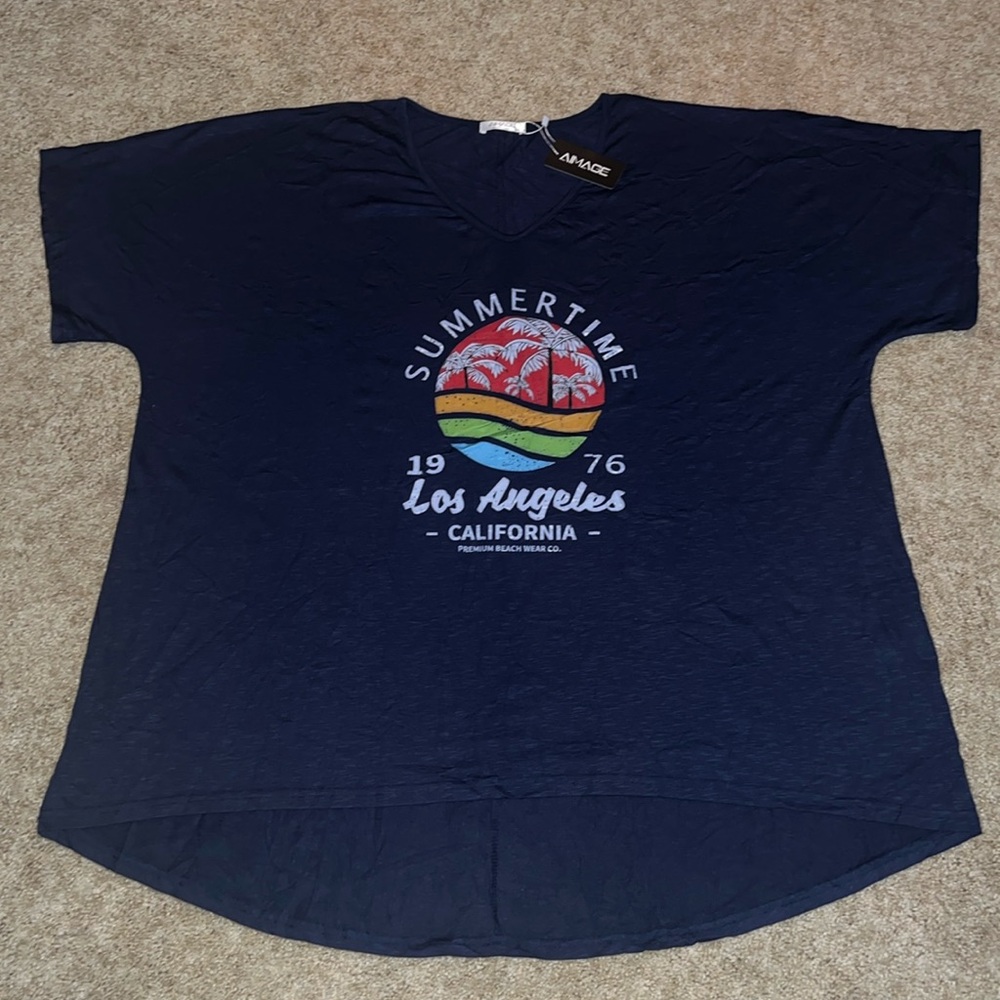 AIMAGE Women’s Navy Oversized Dolman Sleeve TShirt/Swimsuit Coverup, XXL, NWT